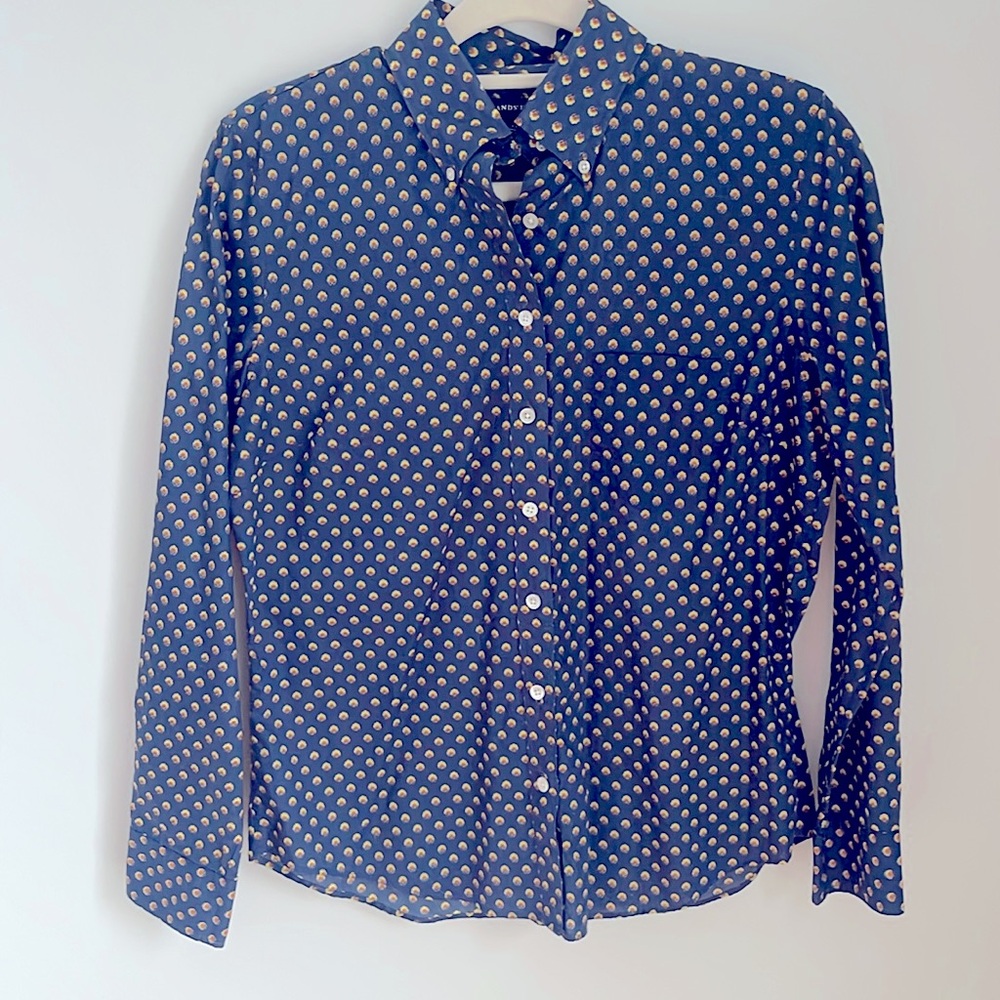 Lands’ End women’s 6-8 long sleeve 💯% cotton print button dress shirt like new